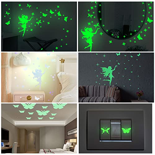 Feen Leuchtender Wandaufkleber, Leuchtsterne Selbstklebend für Kinderzimmer Mädchen Schlafzimmer Babyzimmer Deko, Leuchtsticker Fee Wandsticker, Leuchtpunkte Sternenhimmel Dekoration
