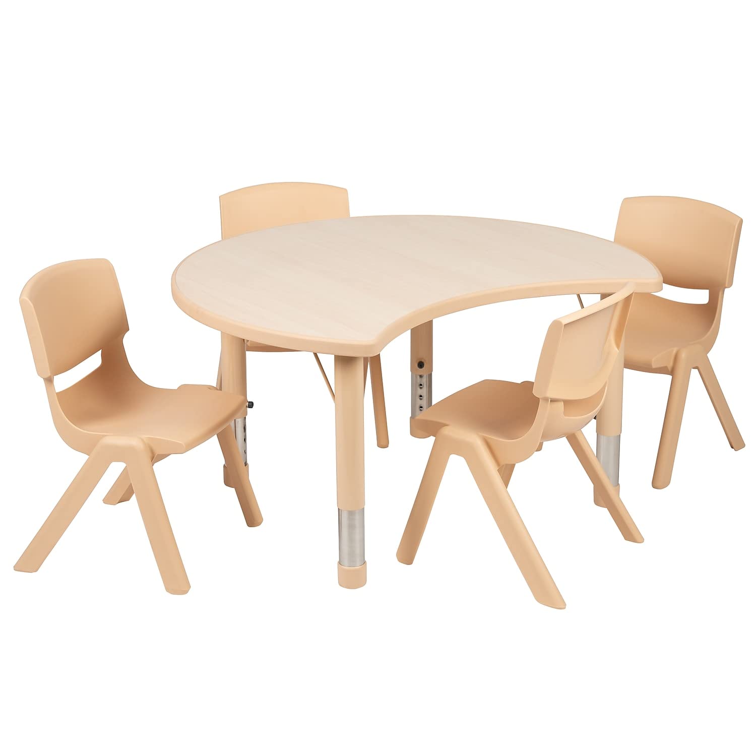 Flash Furniture Emmy 25.125"W x 35.5"L Crescent Natural Plastic Height Adjustable Activity Table Set with 4 Chairs