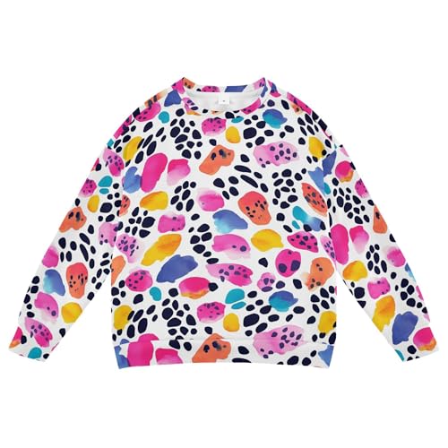 JUNZAN Watercolor Leopard Printed Big Girls Sweatshirts Hoodies Fleece Kids Hoodies Boys Camping 4T