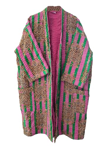Cotton Hippie Lightweight Tiger Print Cotton Ethnic Open Front Mid Length Women Christmas Kantha Jacket