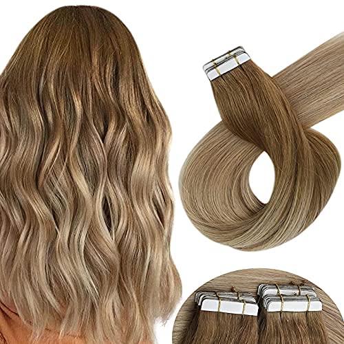 22inch Tape in Hair Extensions Balayage #6 Medium Brown to Ash Blonde Balayage Blonde 50g 20pcs
