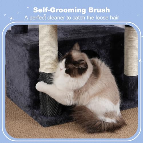 Image of Hey-brother Cat Tree Tower, Scratching Posts with Extra Large Platform, Specious Condo, 2 Cozy Hammocks, Self-Grooming Brush for Indoor Adult Cats, Maine Coon 51.1 inches, Smoky Gray MPJ070G