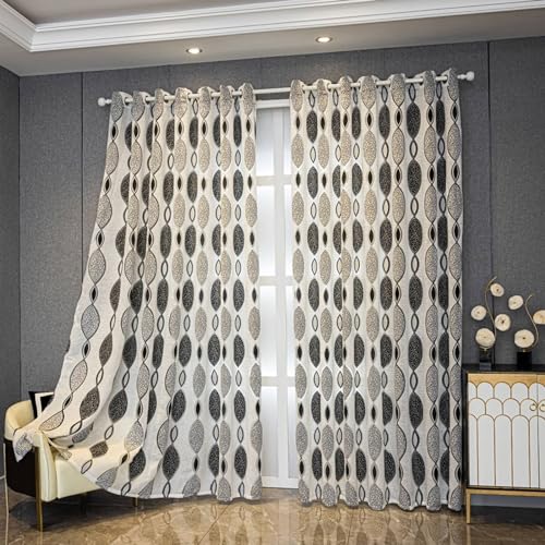 Set di 2 tende a buon mercato da 107 x 244 cm (larghezza x altezza), tende oscuranti per camera da letto motivo geometrico in nero e grigio Trattamenti per finestre a prezzi accessibili