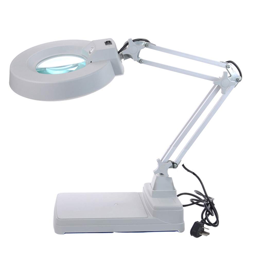 Lupa, 3X/5X/8X/10X LED Lupa de 127 mm, Lupa de manos libres con soporte de lámpara LED Escritorio de mesa de altura ajustable en lupa iluminada para lectura Artesanía Pasatiempos, Banco de trabajo The