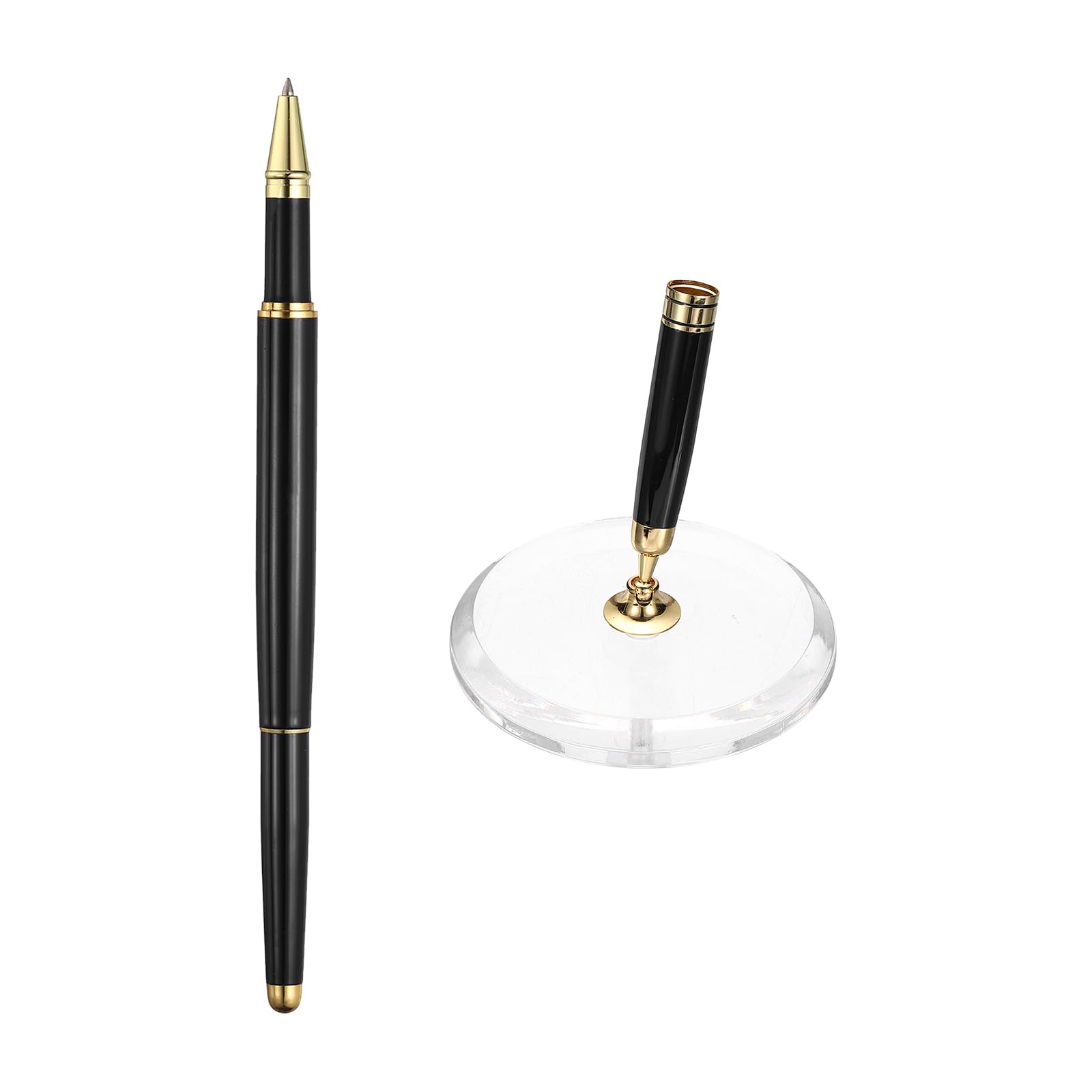PATIKIL Wedding Pens, Guest Book Pen Set with Acrylic Round Base Stand for Wedding Reception Guest Sign in Ceremony Engagement, Black Gold