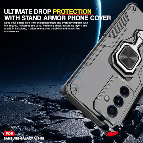 Image of AESTMO Armor Back Cover for Samsung Galaxy A17 / M17 / F17 5G | Ring Holder & Kickstand & Camera Protection in-Built | 360 Degree Protection Back Case Cover (Black)