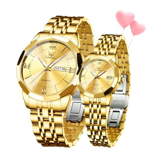 OLEVS Watches for Couple Luxury Fashion His and Hers Stainless Steel Calendar Date 3ATM Waterproof Luminous Wrist Watch for Men Women Lovers Wedding Dating Romantic Gift Set of 2