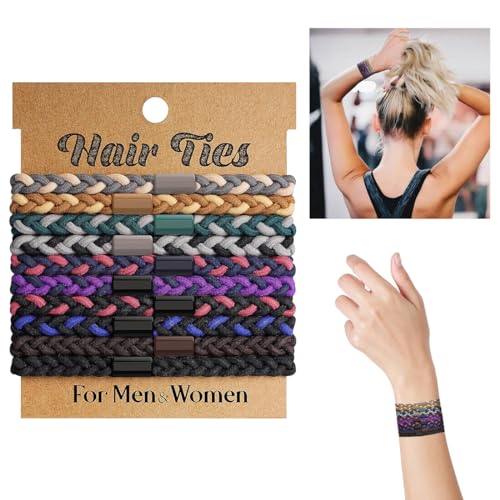 Voyyphixa 10 Pieces Braided Hair Ties for Men Unisex Boho Hair Bands for Buns Curly Thick Dense Hair No Damage Stretchy Fancy Hair Ties Bracelet Hair Ties (10PCS)