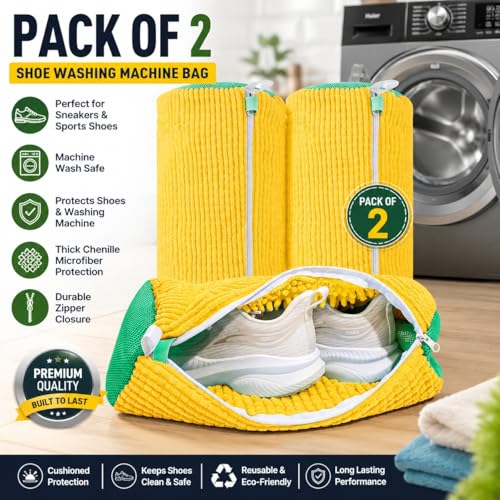 Image of Premium Sneaker Washing Bag for Washing Machine | Thick Chenille Microfiber Shoe Laundry Protector with Secure Zipper | Reusable Shoe Cleaner Bag for Washer & Dryer (Pack of 2)