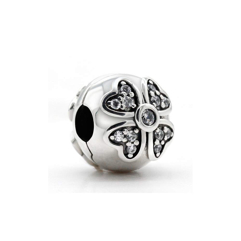 Biggold925 Sterling Silver Clover Clip Charm Fit Bracelet Necklace Jewelry