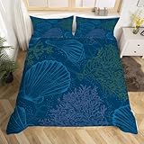Funda Nórdica Cama 90 Concha 3D, Ropa de Cama Cremallera Microfibra Coralina Juego de Cama Funda de Edredón 135x200 cm y 2 Funda de Almohada