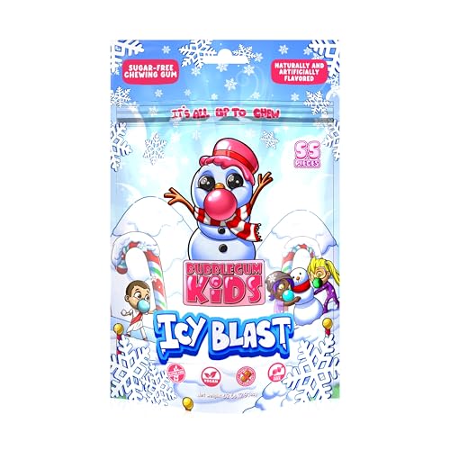 Image of Bubblegum Kids Snowman Icy Blast Sugar Free Gum | Frosty Mint Flavor, Sugarless Gum with Xylitol | Low Calorie Candy for Kids & Adults | Winter Theme | Resealable Bag, 55 Pieces Per Pack, 10 Pack