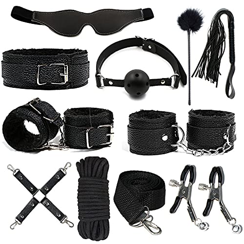 SJTJSPX Kit de Bondage Sexy,Set de Bondage B-D-S-M,Jouets Sexuels pour Couple Adultes,Accessoires Sexuels-Liens de Bondage-Anal Plug-Sm Retenue Poignet-Menottes-Masque Yeux-Sexuels Corps Toy