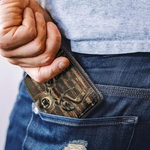Image of Coldinair Elk American Flag Wallet for Teen Boys Kids Bifold Wallet Purse Leather Credit Card Cash Id Holder Cool Slim Bifold Small Coin Purses