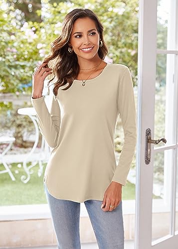 Image of Herou Women's Casual Long /Short Sleeve T Shirt Crewneck with Side Split Fall Pullover Loose Tunic Sweater Tops