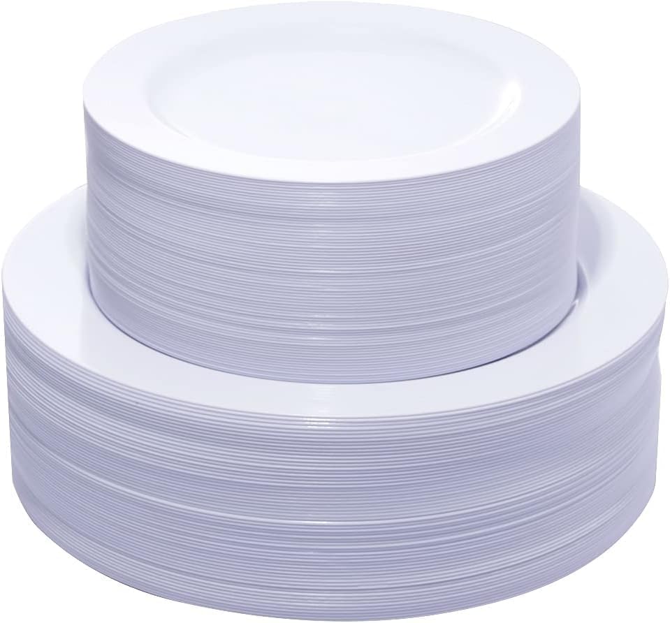 120PCS White Plastic Plates - Heavy Duty White Disposable Plates for Party/Wedding - Include 60Pieces 10.25inch Dinner Plates - 60Pieces 7.5inch Dessert/Salad Plates