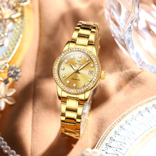 Image of OLEVS Women's Automatic Watch Luxury Mechanical Stainless Steel Two Tone Waterproof Self Winding Dress Small Ladies with Date Diamond Elegant Casual Business Wristwatch Gold /Blue /Black /White