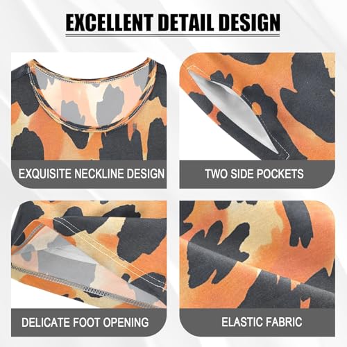 ALAZA Orange Spots Watercolor Leopard Pajamas Set Short Sleeve Cotton Sleepwear Summer Pjs 2 Piece 5-14Y4