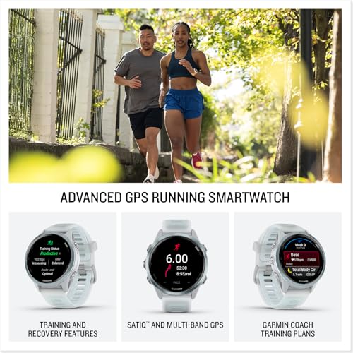 garmin forerunner 570 42mm advanced gps running and triathlon smartwatch amoled display training and recovery features cloud blue aluminum with translucent whitestonecloud blue band