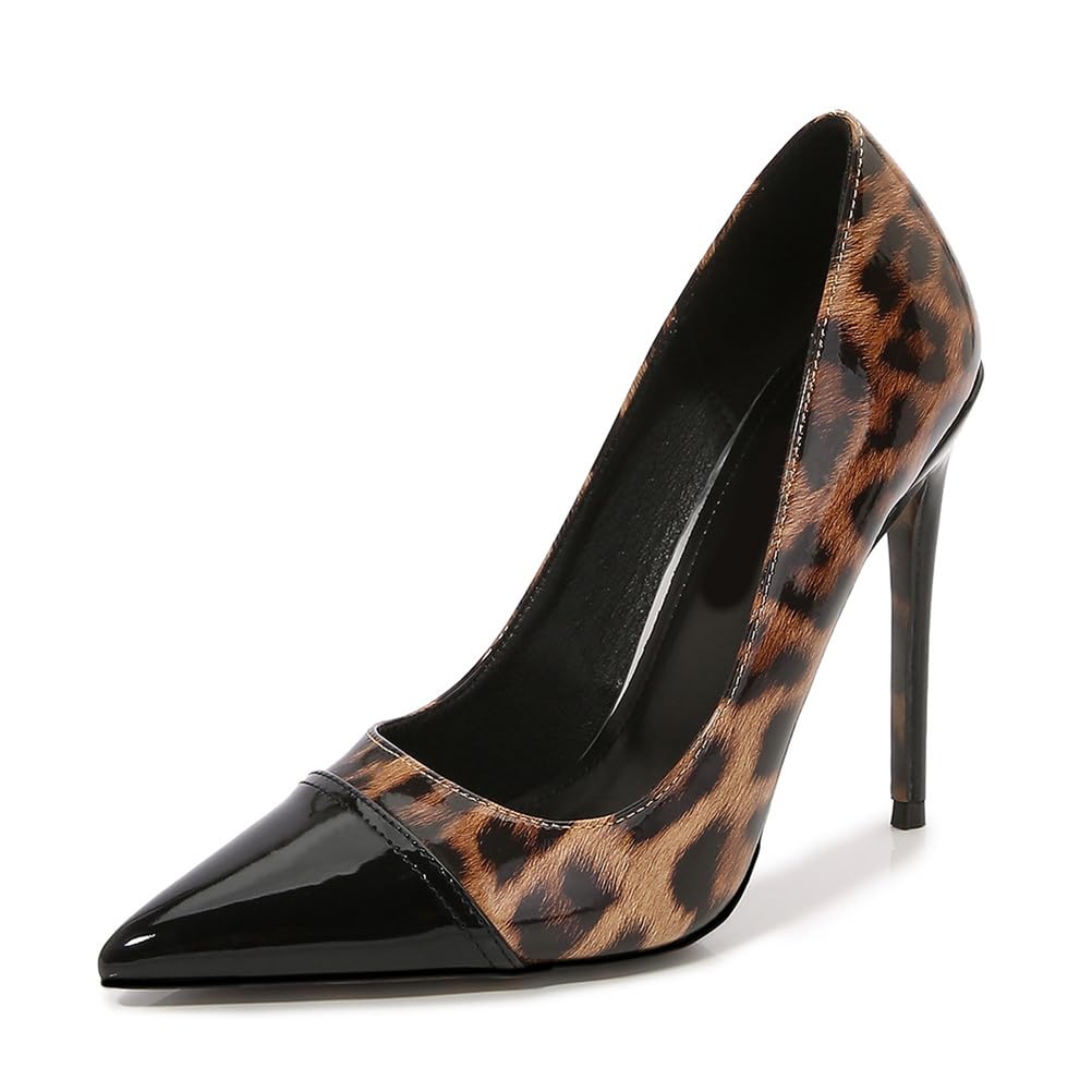 Talons Hauts de 12 cm/4,72 Pouces pour Femmes | Escarpins à Bout Pointu et imprimé léopard pour Mariages, bals, Tenues de Tous Les Jours et Rendez-Vous galants