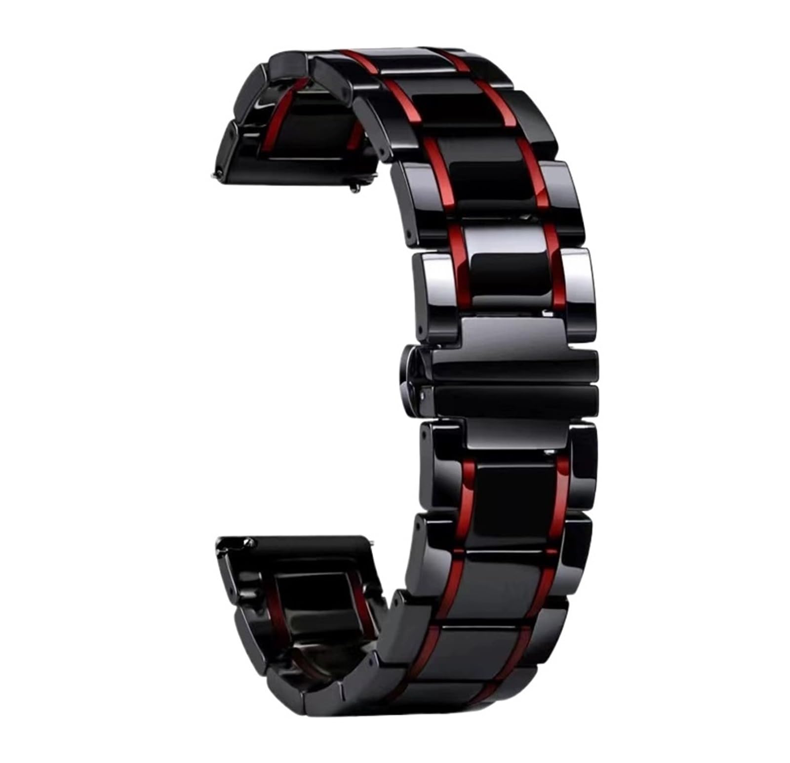 Generico Cinturino Acciaio E Ceramica, Sgancio Rapido | Compatibile Con Diametri Da 20/22 Mm, Adatto Sia Per Uso Professionale Che Sportivo, Per Uomini E Donne (Black Red 20mm)