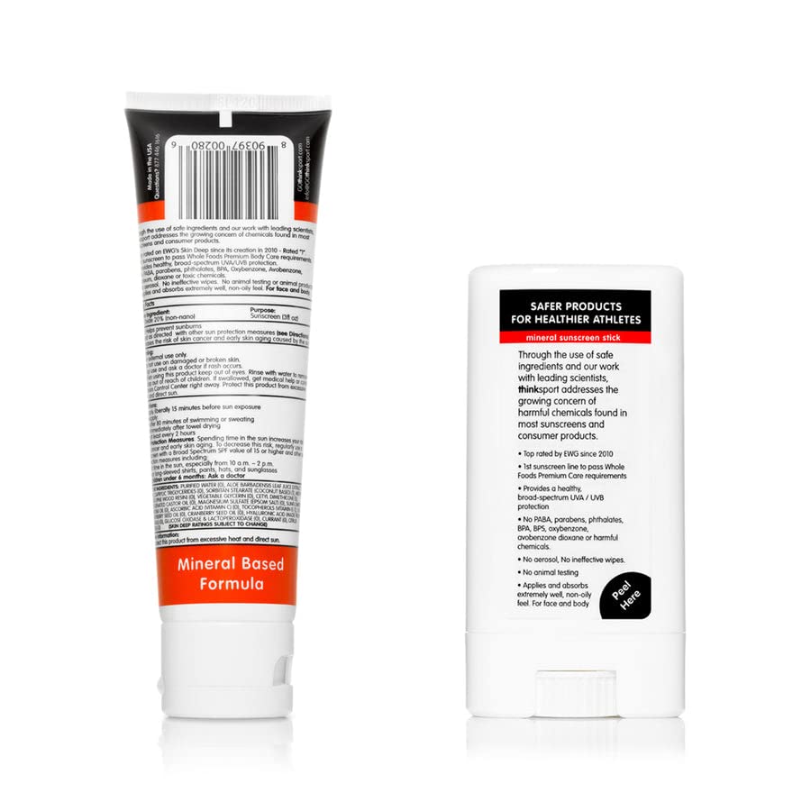 Thinksport Mineral Sunscreen Combo Pack – SPF 50 Sun Cream, SPF 30 Sunscreen Stick, Vegan Reef Friendly Water Resistant UVAUVB Sun Protection for Sports Active Use, 1 Count