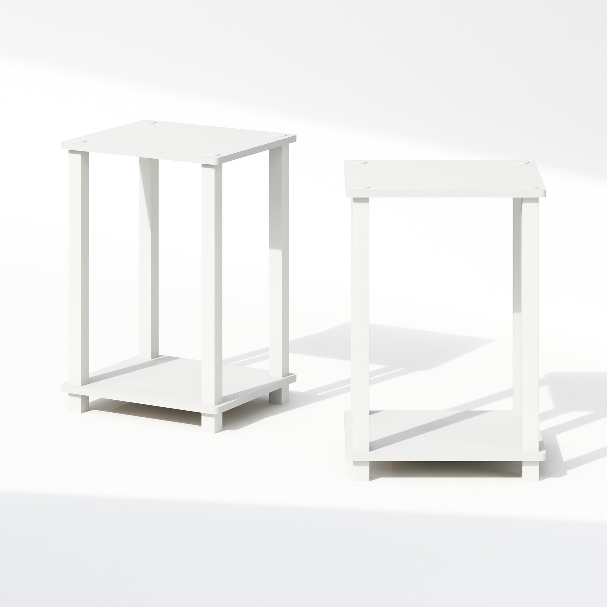 Furinno Simplistic Juego de 2 mesitas de Noche pequeña de 2 Niveles con Estante Abierto, de Montaje sin Herramientas, Mesa Auxiliar, Mesa Lateral, para Dormitorio, Sala de Estar, Blanco