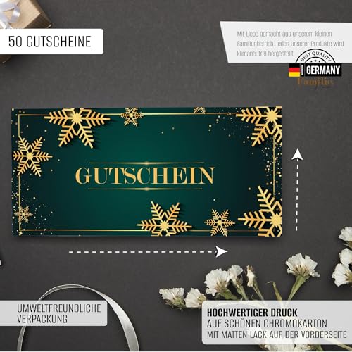 50 Blanko Gutscheine zu Weihnachten zum selber Ausfüllen für alle Geschäfte | Premium Druck | Kosmetik Gutscheinkarten Geschenkgutscheine