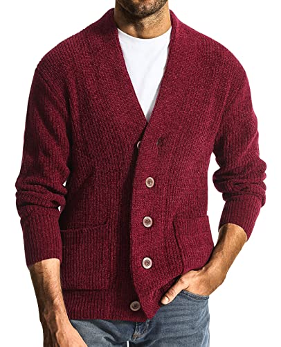 Surenow Mens Shawl Collar Cardigan Sweater Cable Knit Buttons