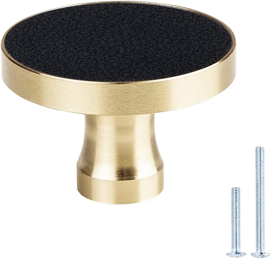 10 Pack Brass Kitchen Cabinet Hardware Round Knob,Gold Drawer Dreeser Pull,1-1/4"(32mm) Diameter,Unique Style for Modern Home Décor - Black