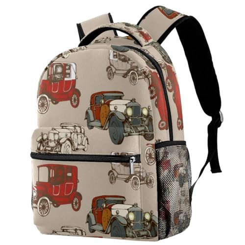 Sac à dos d'école multicolore au motif imprimé voitures vintage original