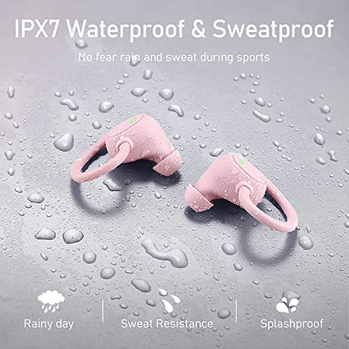 Image of Wireless Earbuds Bluetooth 5.3 Headphones With Dual Mic, Noise Cancelling In-Ear Earphones, Sport Earhook IP7 Waterproof, 48H Stereo Headset, USB-C (Pink)