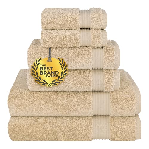 Cotton Paradise 6 Piece Towel Set, 100% Cotton Soft Absorbent Turkish Towels for Bathroom, 2 Bath Towels 2 Hand Towels 2 Washcloths, Beige Towel Set