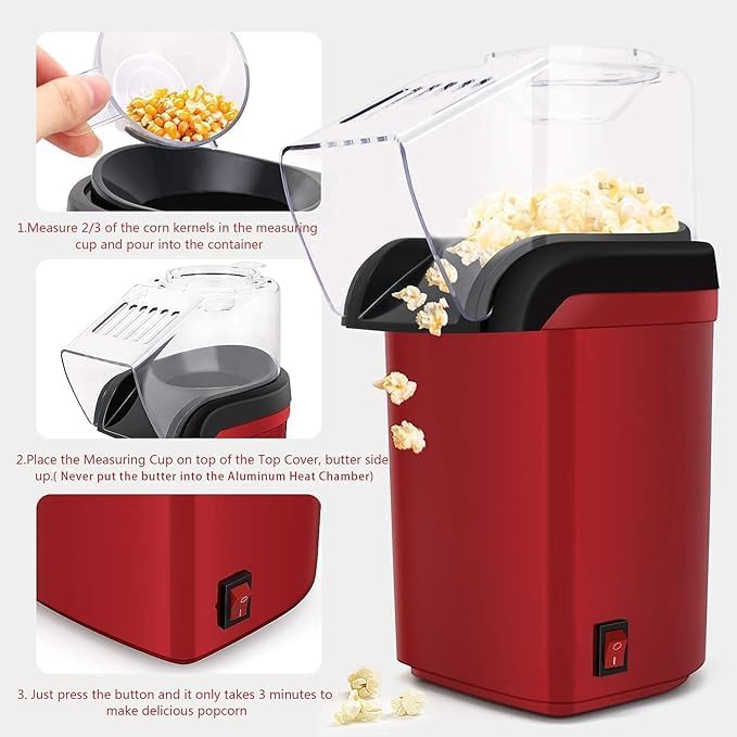Miniatura 5 de CC-PM1100 Máquina para hacer palomitas de maíz, máquina de palomitas de maíz para encimera, palomitas de maíz de aire caliente, color blanco