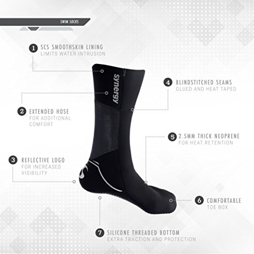 Synergy Swim Socks Neoprene Swim Booties (Black, Large)