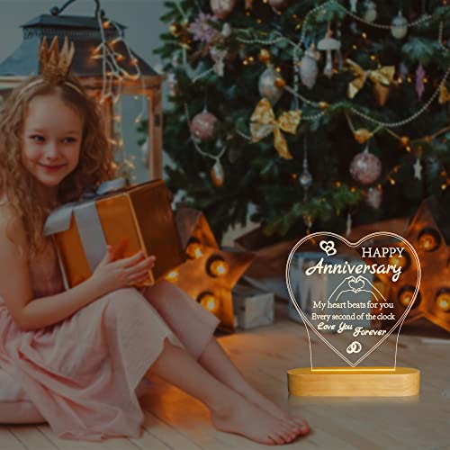 Anniversary Wedding Gift For Her, 3D Illusion Lamp I Love You Night Light Romantic Text With Happy Wedding Gift For Wife Husband Sweet Present (Happy Anniversary) #TOP5
