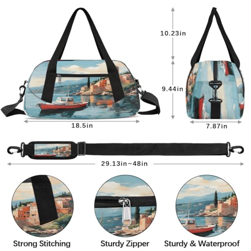 Scenic Sailing Ocean Waterproof Sports Gym Bag Portable Dance Gymnastics Work Out Bag Lightweight Travel Duffel Bag Overnight Weekender Bag4