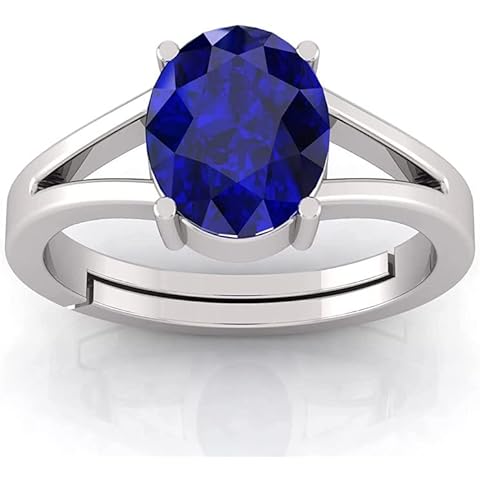LMDPRAJAPATIS 7.25 Carat Silver Plated Dark Blue Sapphire Natural Lab Tested Astrological Loose Gemstone adjustable Ring For Men Or Women's