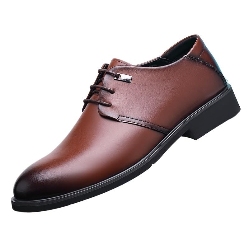 Men's Dress Oxford Shoes Lace Up Prom Wedding Tuxedo Anti-Slip Shoe Calfskin Leather Business(Brown,10.5)