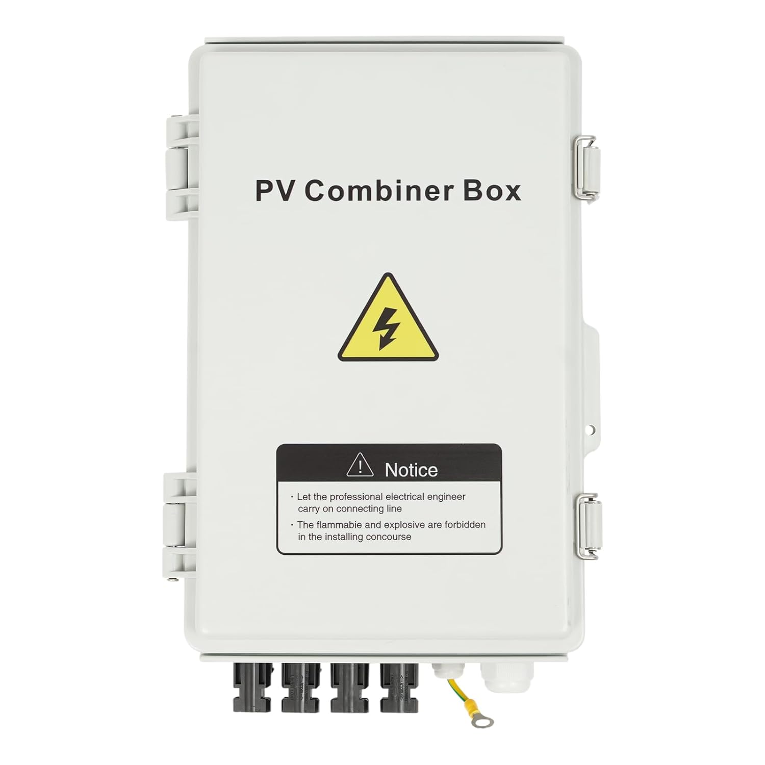 4 String Solar Combiner Box PV Combiner Box with 10A Rated Current Fuse, Surge Protective Device and 63A Air Circuit Breaker for On/Off Grid Solar Panel System (4 String)