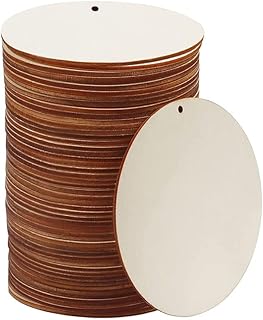 50 Pcs 4 inch Rounds Wooden Tags Unfinished Wooden Round Circles with Holes, Blank Wood Discs Cutouts Wood Circles Ornaments Hanging Tags for DIY Crafts, Party, Christmas, Home Decorations