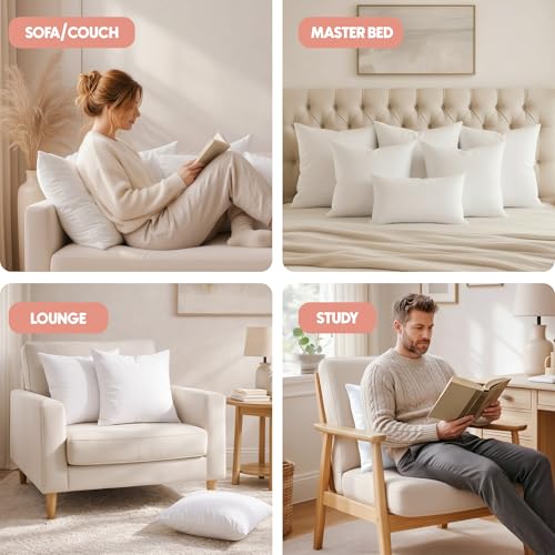 Image of Utopia Bedding Throw Pillows Insert (Pack of 2, White) - 22 x 22 Inches Bed and Couch Pillows - Indoor Decorative Pillows