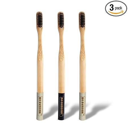 No Rubbish Bamboo Tooth Brush With Charcoal Infused Bristles| Super Soft Manual Toothbrush| Antibacterial & Biodegradable Bamboo Handle| 100% Natural, Plastic Free, Chemical & BPA Free(Pack of 3)