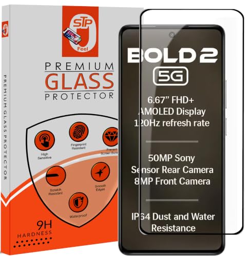 Image of STP FEEL Premium Tempered Glass Screen Protector Guard Compatible For Lava Bold 2 5G (6.67 Inch, Pack of 1) | Edge to Edge Coverage With Easy to installation kit for Smartphone