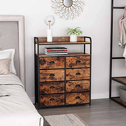 Furologee 8 Storage Drawers Dresser for Bedroom with Double Shelf Tall, Large Storage Organizer Unit for Closet,Living… - Image 3