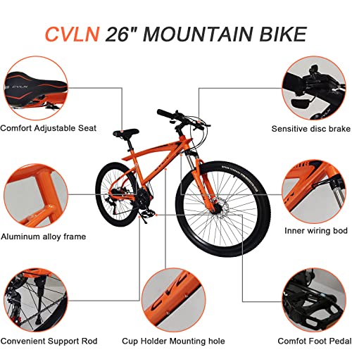 Joyo 26 Inch Aluminum Mountain Bike 21 Speeds Adult Bicycles For Men With Dual Disc Brakes Front Suspension Adult Bike Mens Bike Mens Bicycle For Men Women Adult (Orange) #TOP2