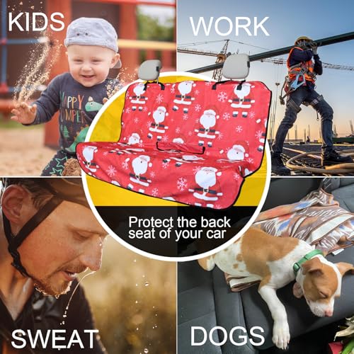 Image of Back Seat Cover for Car Trucks Van SUV Jeep,Waterproof Rear Bench Towel Seat Covers for Dogs and Kids,Automotive Backseat Protector (Santa Claus)