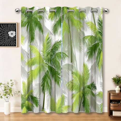 Rideau occultant plante tropicale palmier vert thermique isolant œillets - 3