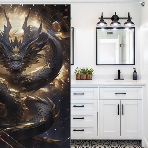 Rideau de douche dragon tissu lavable séchage rapide pour baignoire