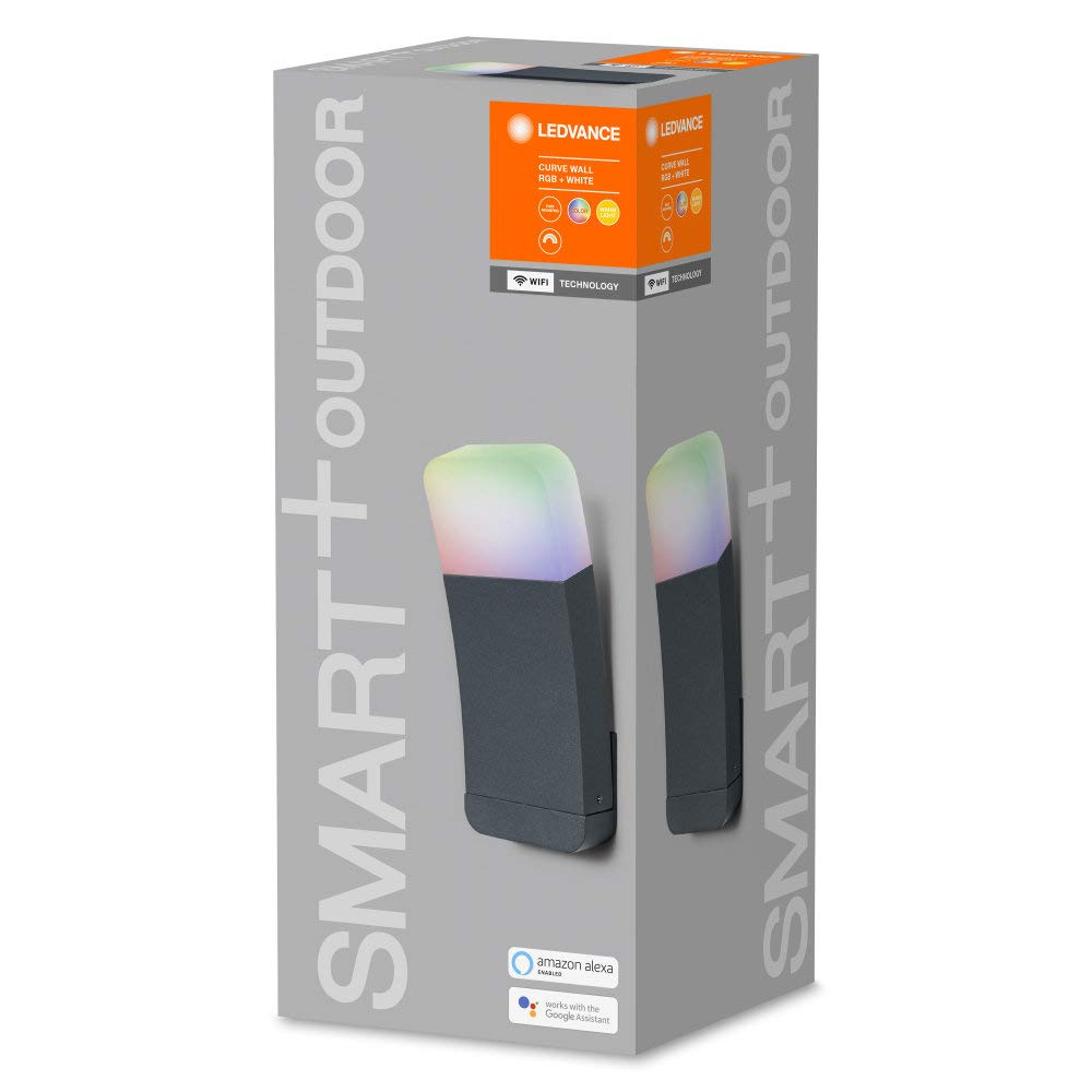 LEDVANCE Lampada da esterno a LED intelligente per parete con tecnologia WiFi, luce per esterno, colori RGB modificabili, scuro gr. Alluminio, compatibile con Google e Alexa, SMART+ WIFI CURVE WALL